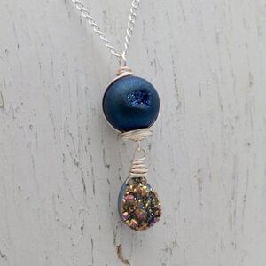 Agate Druzy Geode and Druzy teardrop Necklace
